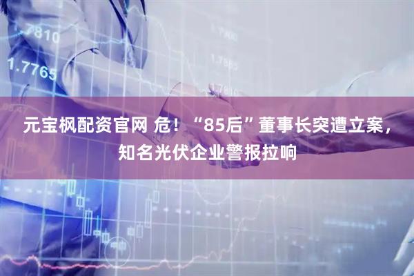 元宝枫配资官网 危！“85后”董事长突遭立案，知名光伏企业警报拉响